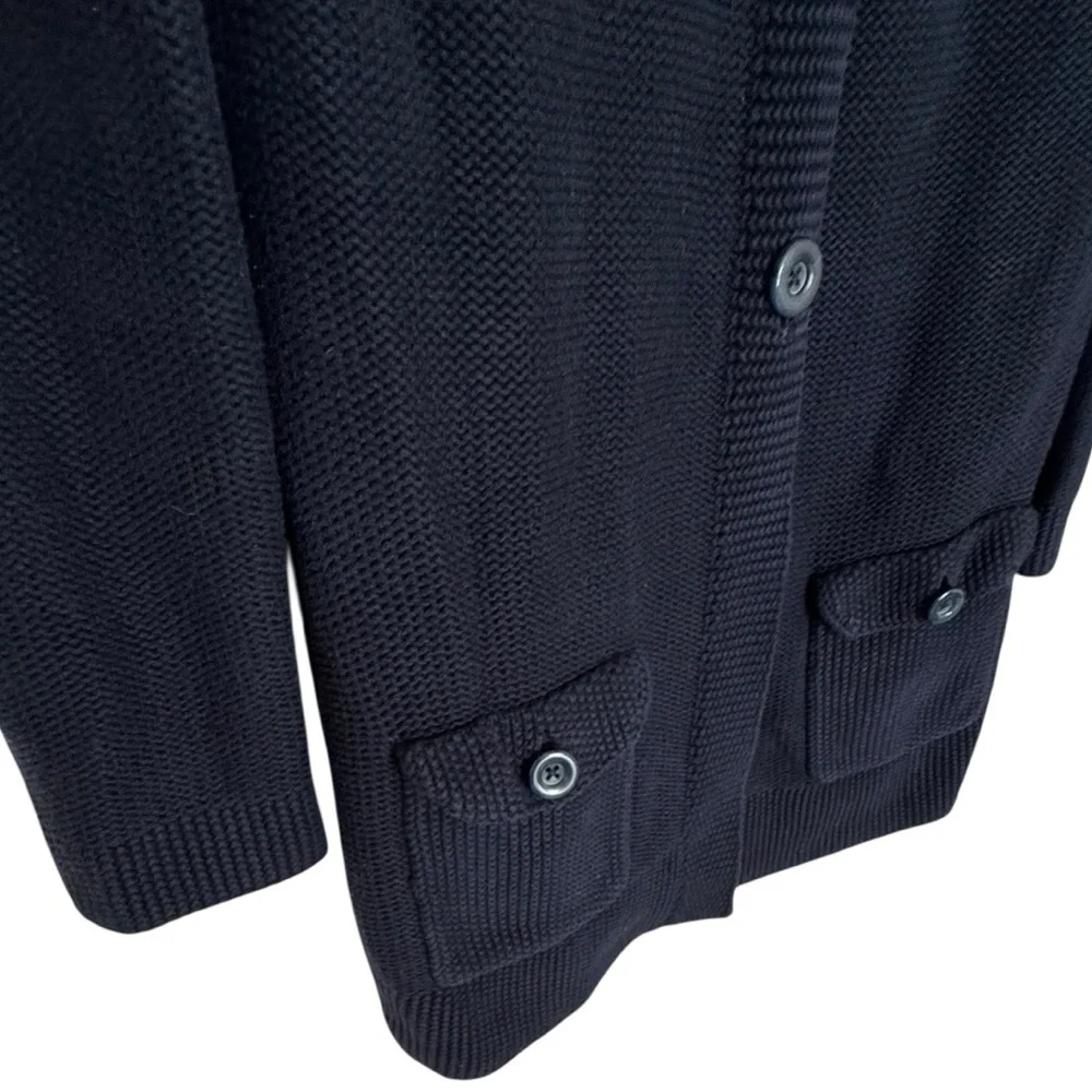 Tommy Hilfiger Dark Blue Heavy Knit Cardigan L Button Front Cotton Sweater